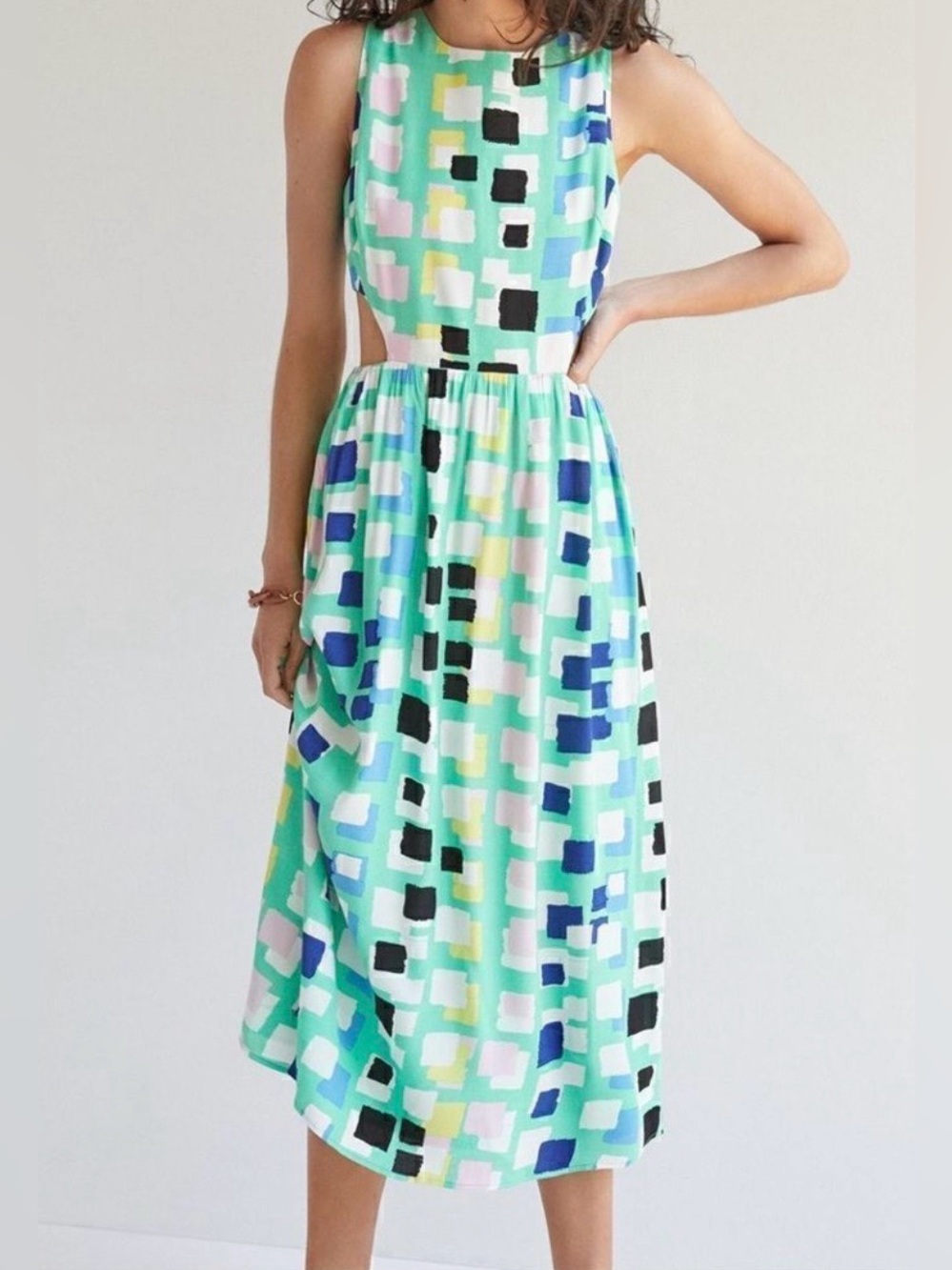 NWT Anthropology Corey Lynn Calter Geometric Cutout Maxi Dress XS Green Coastal